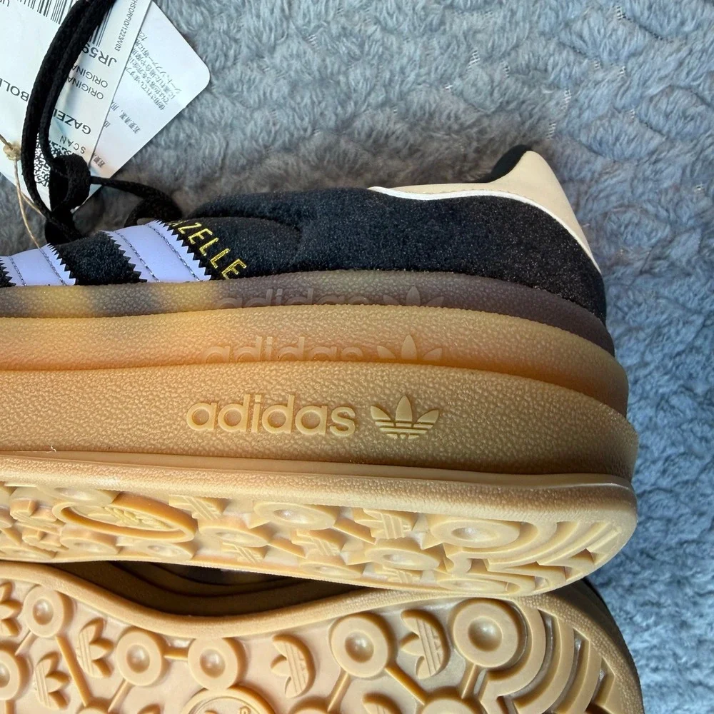 NWT Adidas Gazelle Bold J 4.5 Black Purple Platform Suede Sneakers JR5965